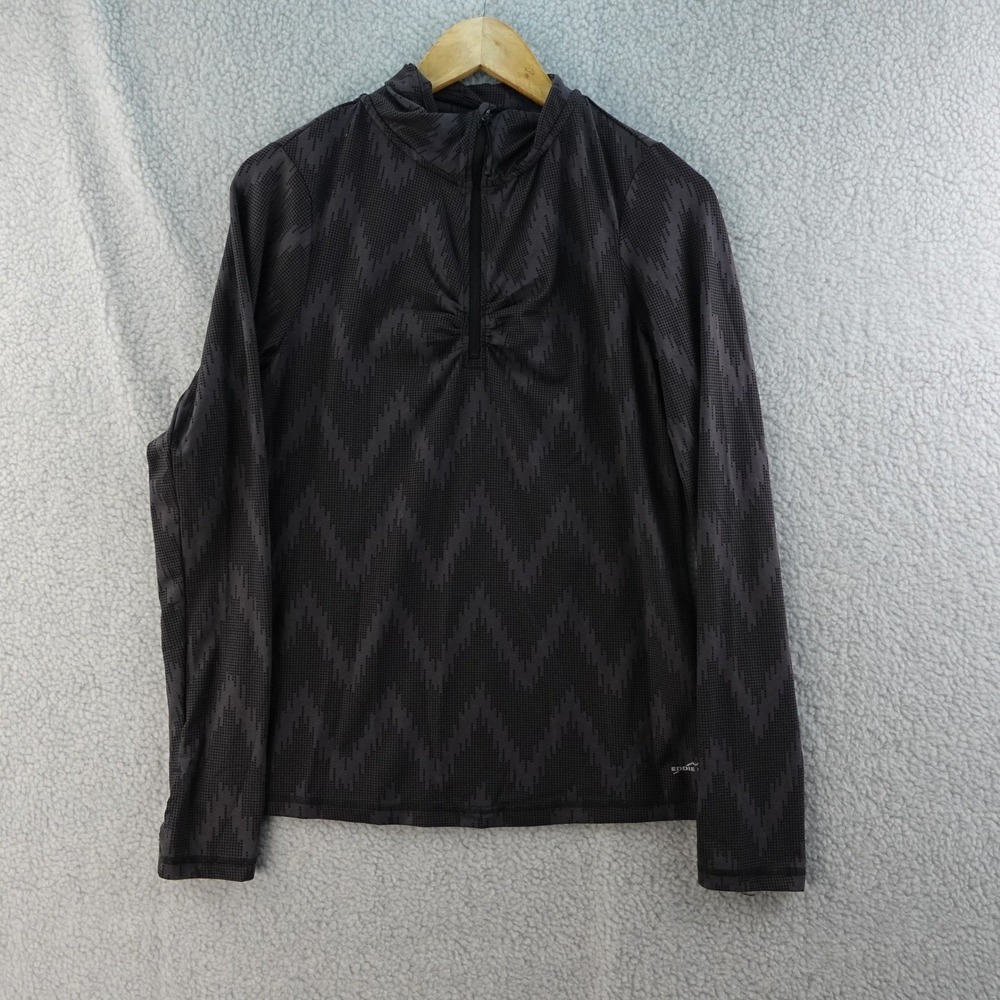 Eddie Bauer Pullover Womens M Black Gray Long Sleeve Mock Neck Athletic Top